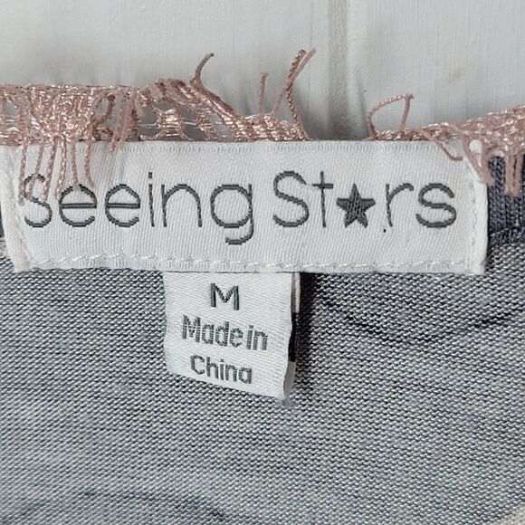 Seeing Stars Womens Sz M Gray Pink Geometric Long Sleeve Blouse - Picture 8 of 13